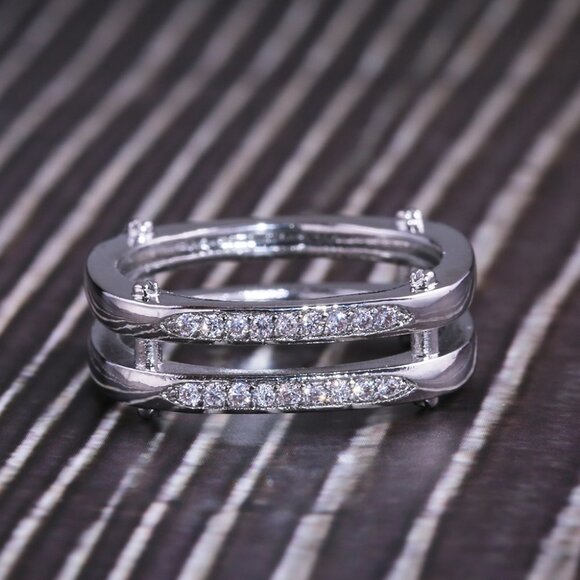 ▶Square Glitter Zircon Double Layer Silver Plated Ring for Men, L187